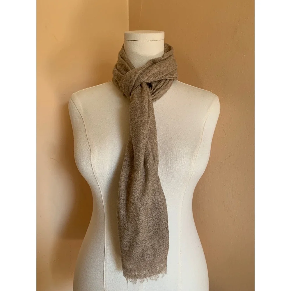 Handmade in Nepal 100% Exclusive Cashmere Scarf Wrap Tan Beige Fringed